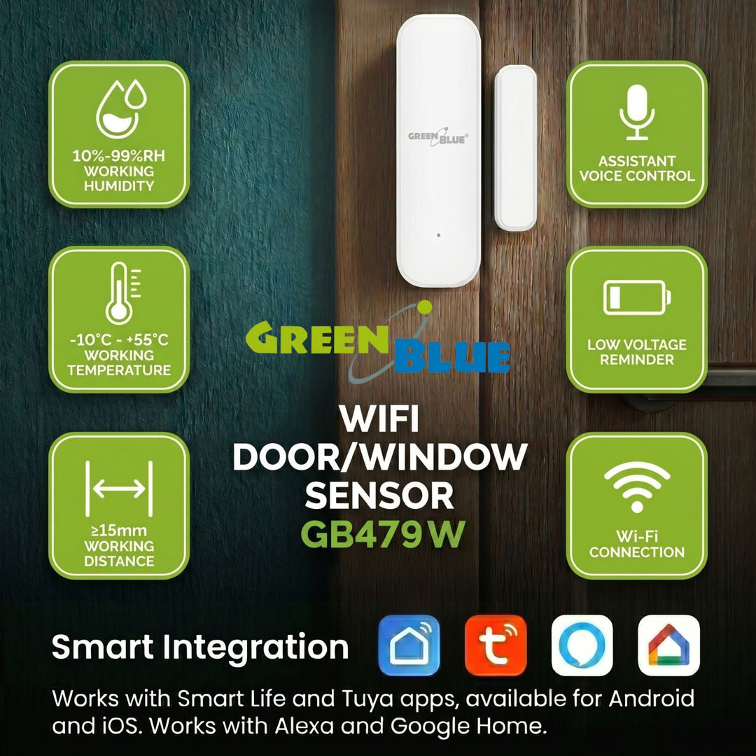 GreenBlue Wireless Reed Switch / WiFi Door/Window Sensor, Android/iOS, 3.0V DC, LR03x2, GB479 W