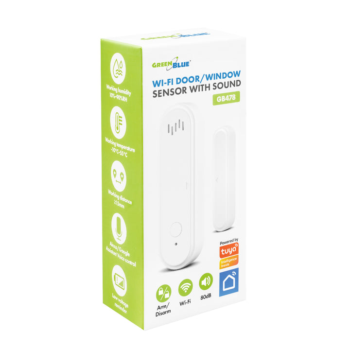 GreenBlue Wireless Reed Switch / WiFi Door/Window Sensor, Android/iOS, 3.0V DC, LR03x2, with Alarm, GB478