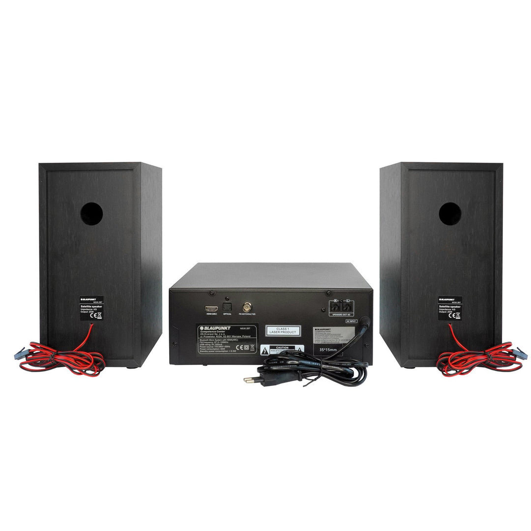 Blaupunkt micro system, 150W power, FM radio, AUX socket and USB port, Bluetooth, HDMI input, alarm clock, LED display, black, MS30.02BT