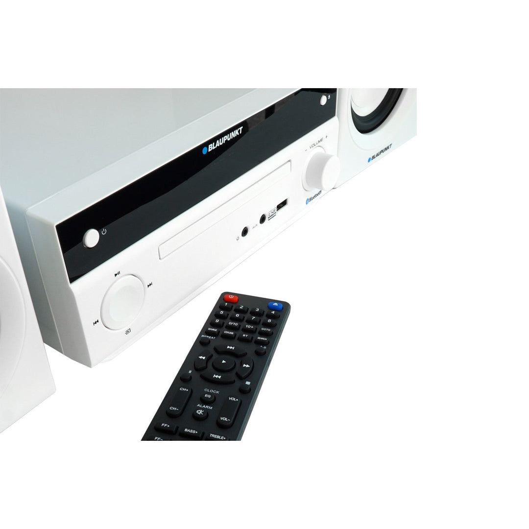 Blaupunkt micro system, 150W power, FM radio, AUX socket and USB port, Bluetooth, HDMI input, clock with alarm, LED display, white color, MS30.02BT
