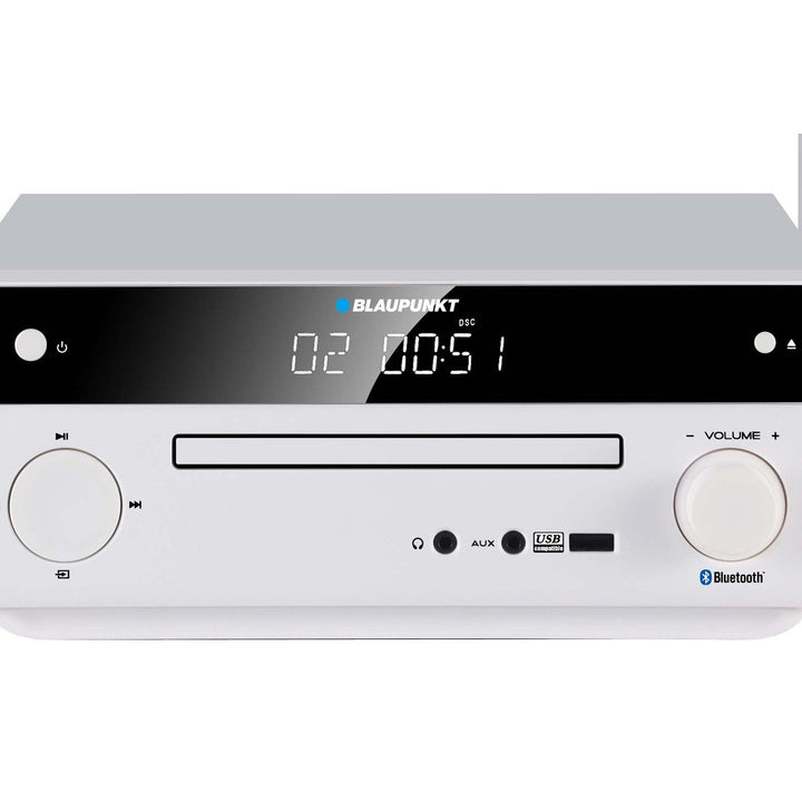 Blaupunkt micro system, 150W power, FM radio, AUX socket and USB port, Bluetooth, HDMI input, clock with alarm, LED display, white color, MS30.02BT