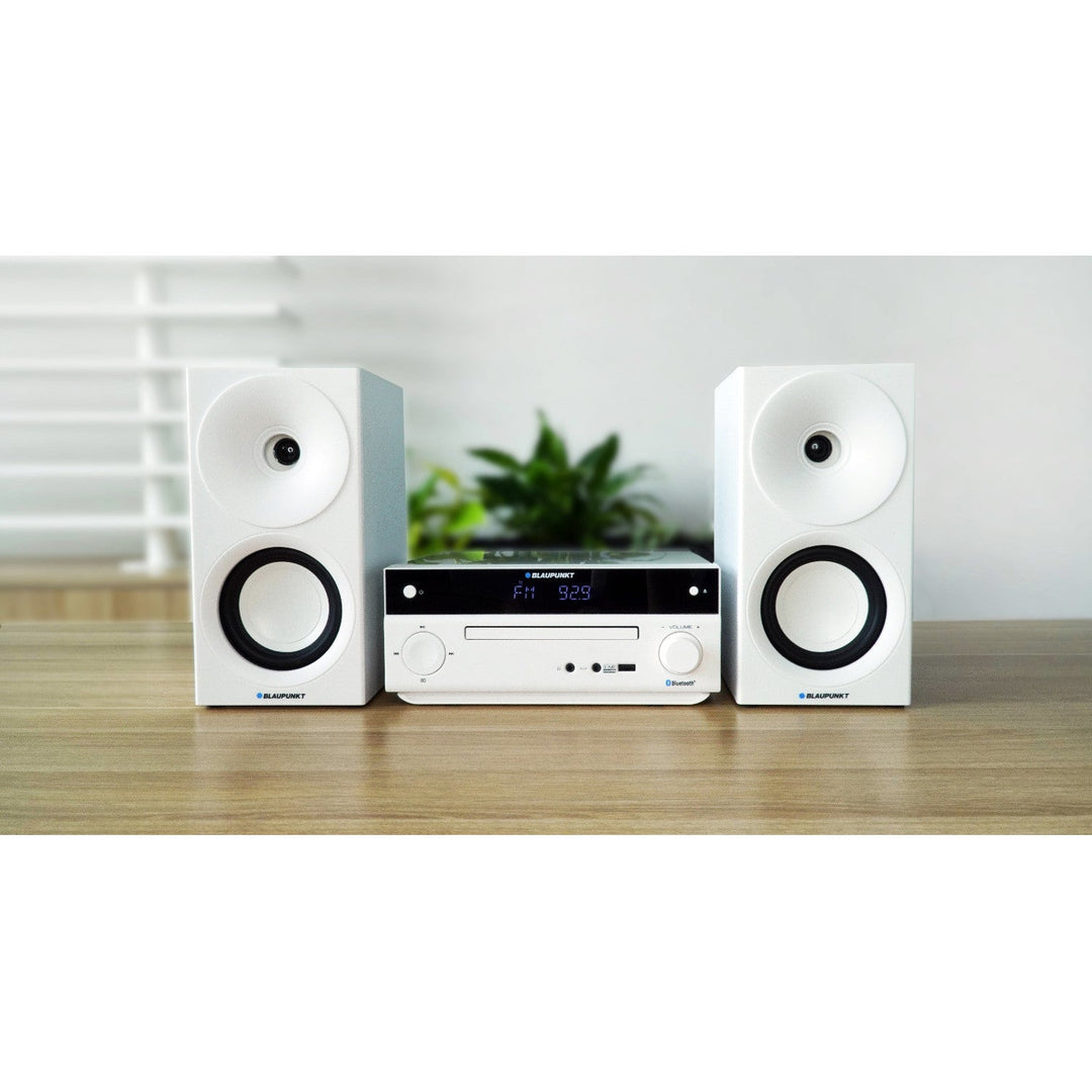 Blaupunkt micro system, 150W power, FM radio, AUX socket and USB port, Bluetooth, HDMI input, clock with alarm, LED display, white color, MS30.02BT