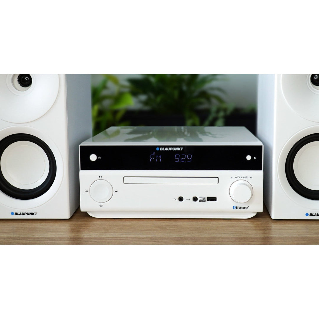 Blaupunkt micro system, 150W power, FM radio, AUX socket and USB port, Bluetooth, HDMI input, clock with alarm, LED display, white color, MS30.02BT