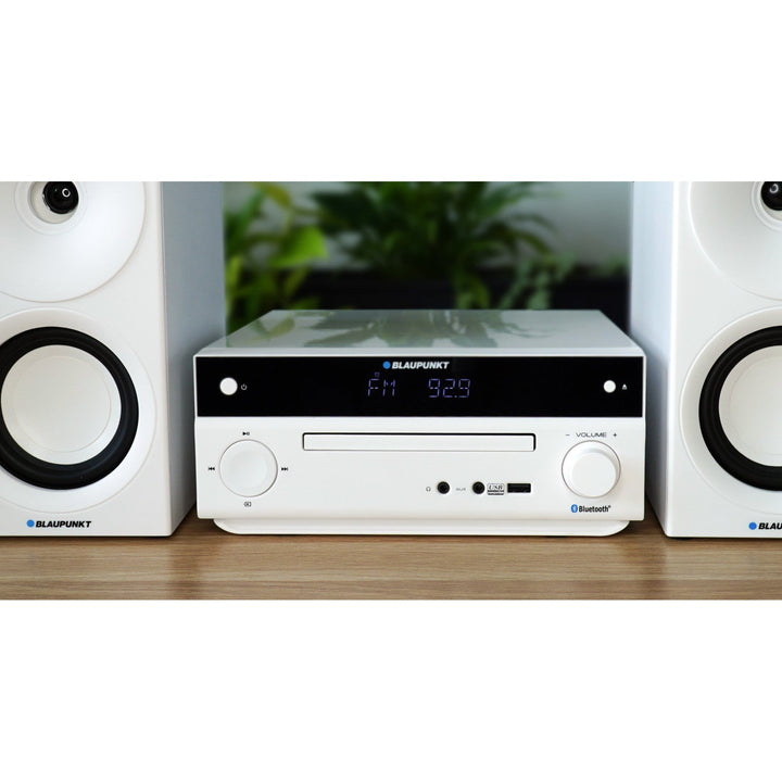 Blaupunkt micro system, 150W power, FM radio, AUX socket and USB port, Bluetooth, HDMI input, clock with alarm, LED display, white color, MS30.02BT