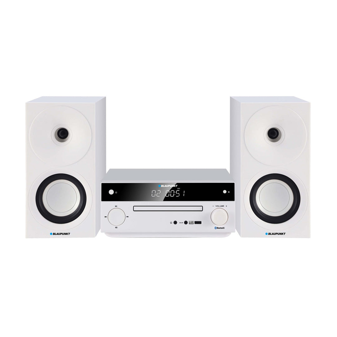 Blaupunkt micro system, 150W power, FM radio, AUX socket and USB port, Bluetooth, HDMI input, clock with alarm, LED display, white color, MS30.02BT