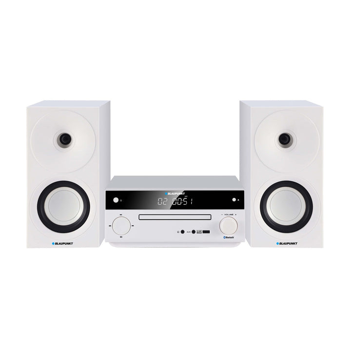 Blaupunkt micro system, 150W power, FM radio, AUX socket and USB port, Bluetooth, HDMI input, clock with alarm, LED display, white color, MS30.02BT