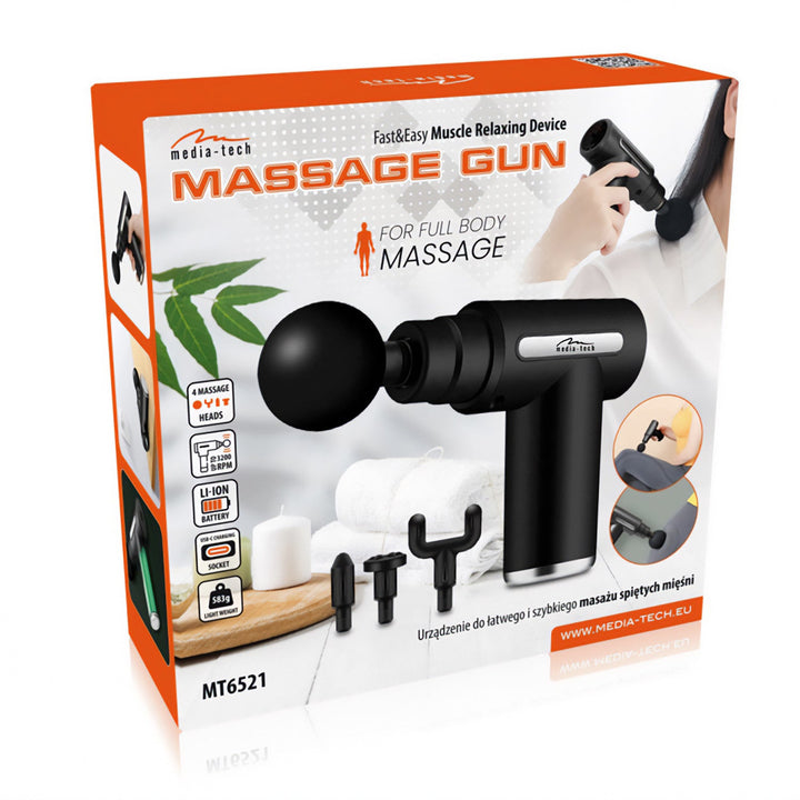 Massager for easy and quick massage of tense muscles, Media-tech, 4 interchangeable massage heads, MT6521