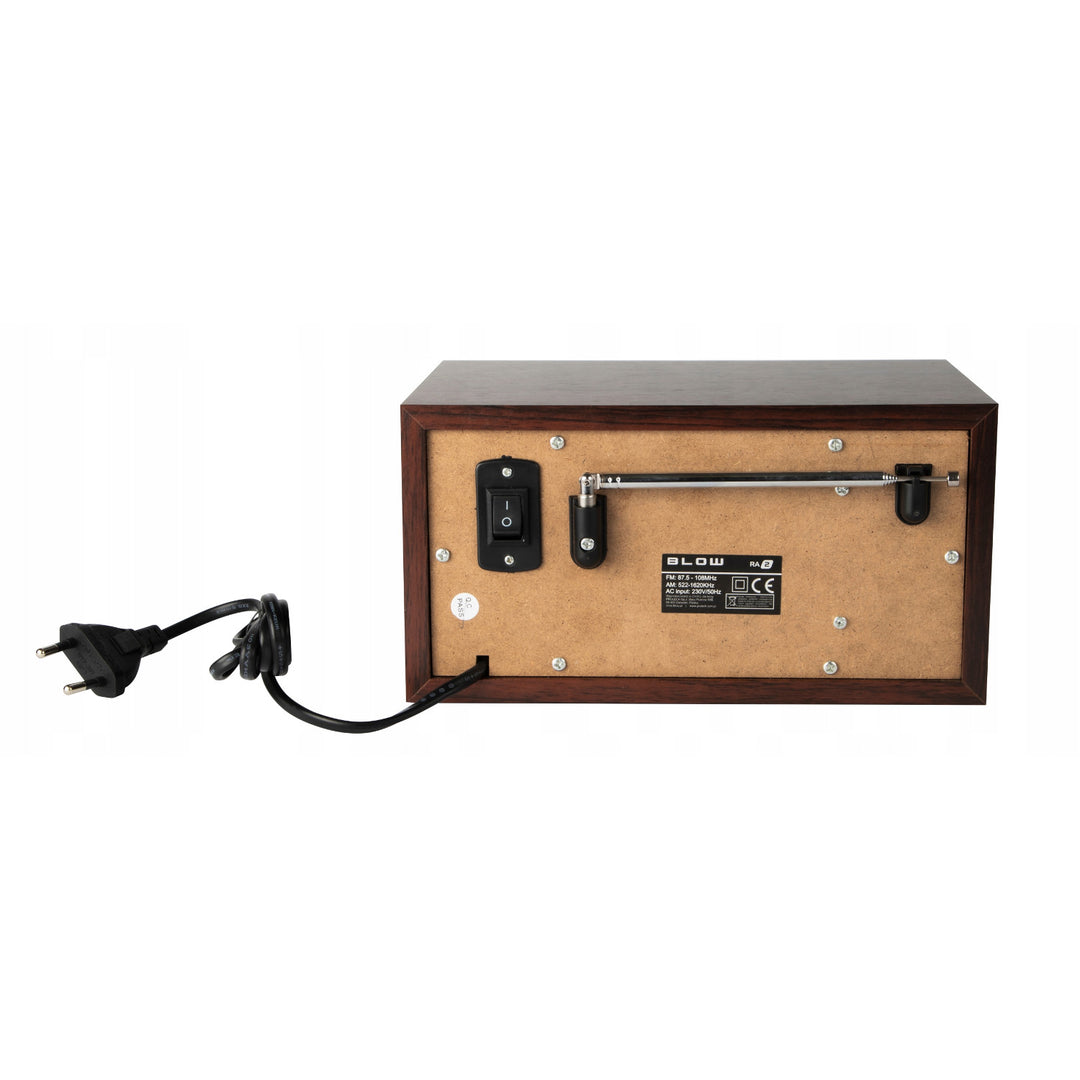 Blow portable analog radio, Bluetooth function, USB, AUX, and SD connectors, AM/FM radio reception, LCD display, clock and alarm, 77-531#