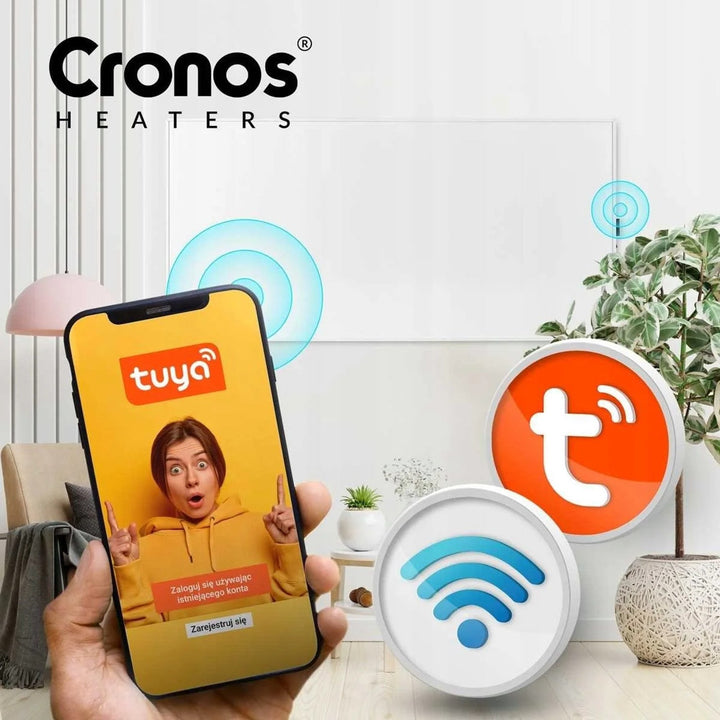Cronos infrared heater, 800W, ideal for allergy sufferers, matte surface, ultra-thin, built-in thermostat and remote control via phone or remote control, Carbon P800 TWP