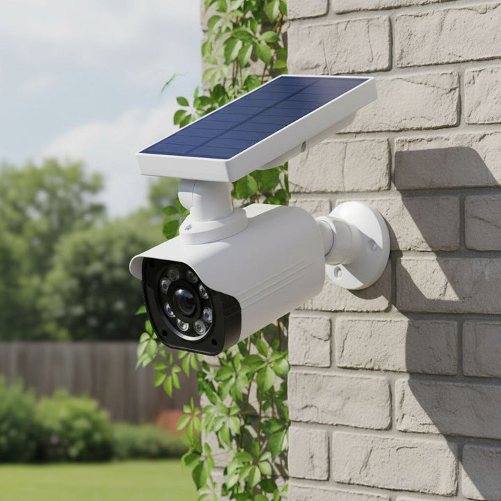 Solar camera dummy, flashing LED, motion sensor, LED lighting, free sticker, SOL1800S, 4 pieces