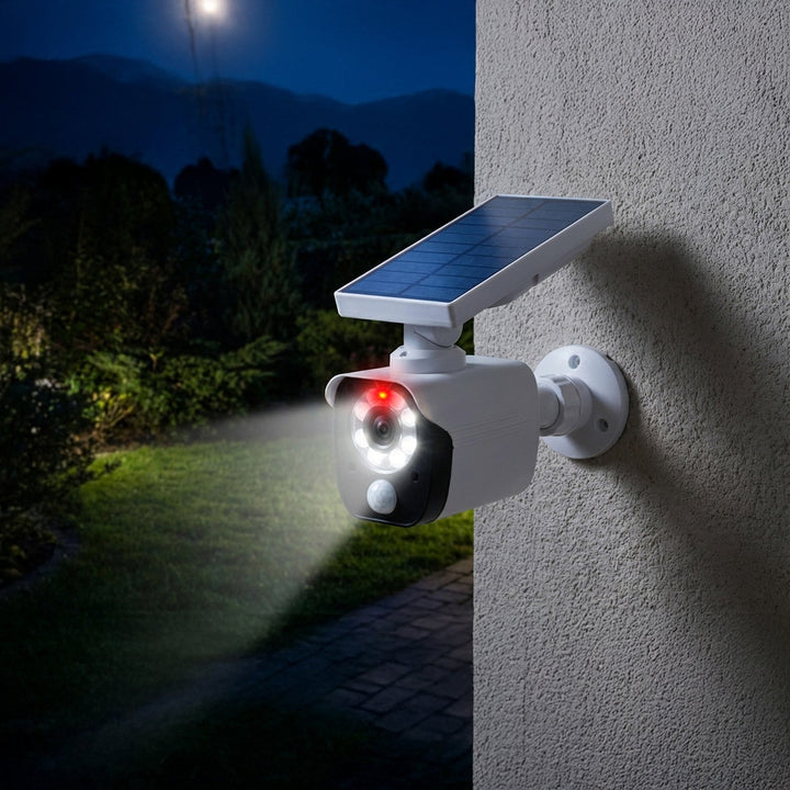 Solar camera dummy, flashing LED, motion sensor, LED lighting, free sticker, SOL1800S, 4 pieces