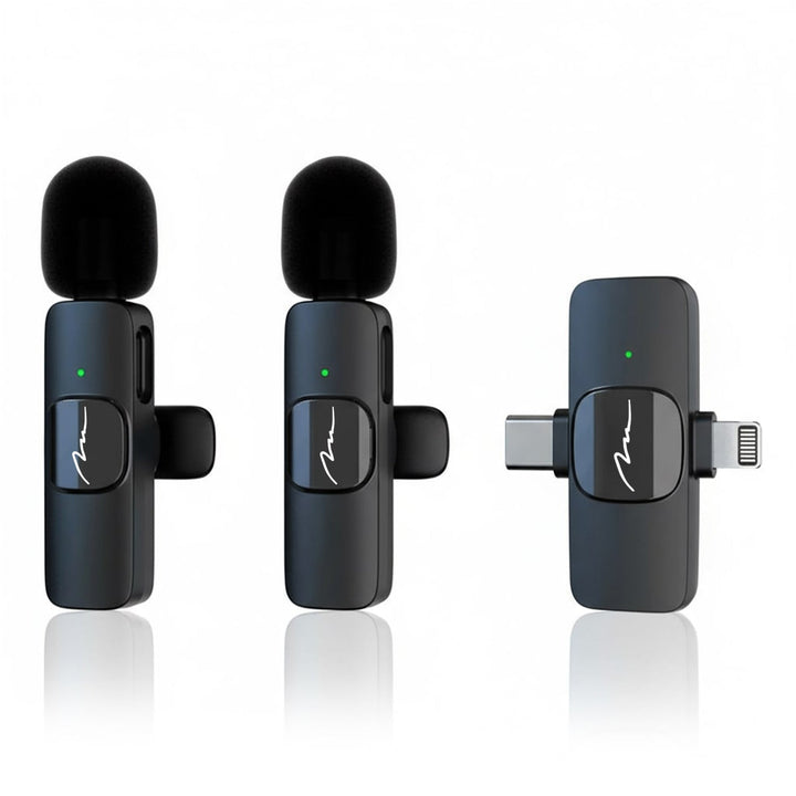 MICRO-MIC DUO - 2x wireless lapel microphone (set), clip-on, iOS & Android (OTG), mini, super-sensitive. USB-C & LIGHTNING, Mediatech