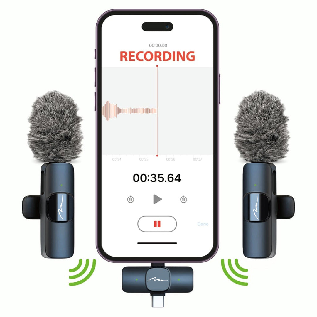 MICRO-MIC DUO - 2x wireless lapel microphone (set), clip-on, iOS & Android (OTG), mini, super-sensitive. USB-C & LIGHTNING, Mediatech