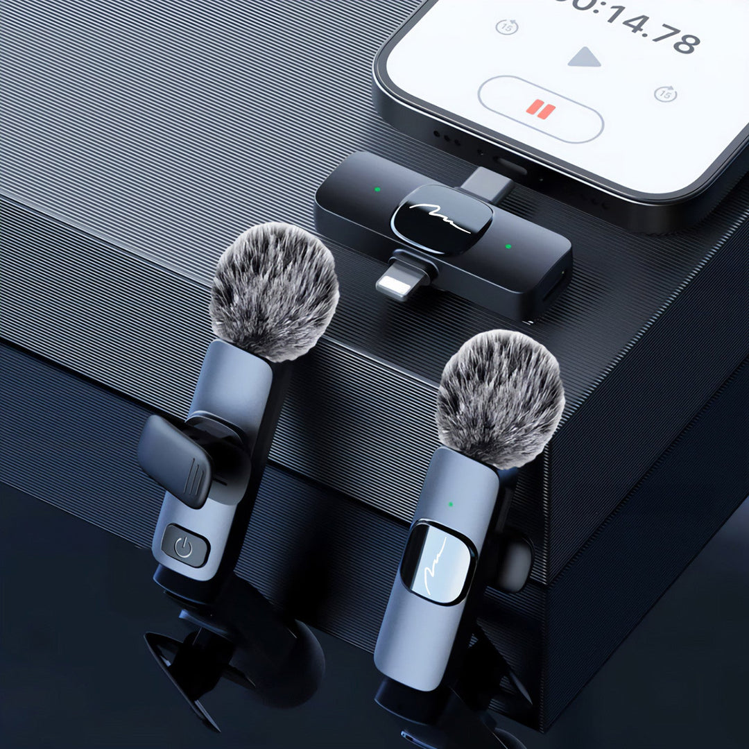 MICRO-MIC DUO - 2x wireless lapel microphone (set), clip-on, iOS & Android (OTG), mini, super-sensitive. USB-C & LIGHTNING, Mediatech