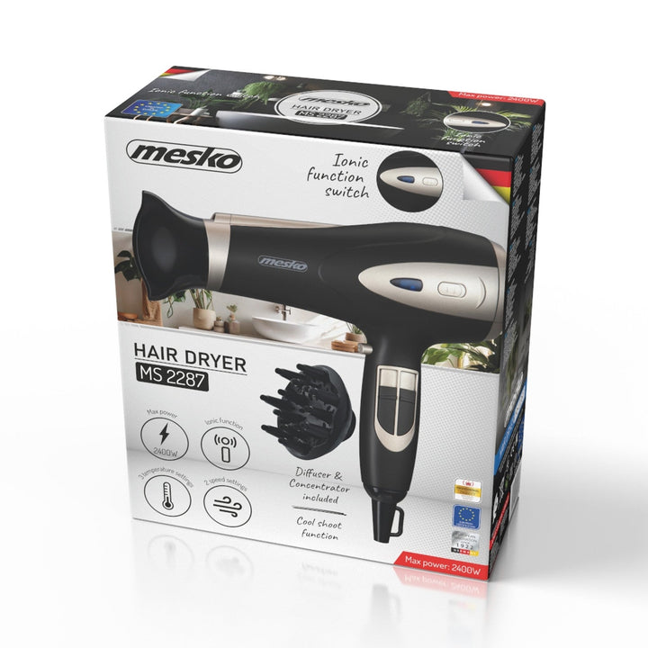 Mesko hair dryer, ionization function, diffuser, 2200W power, black, MS 2287