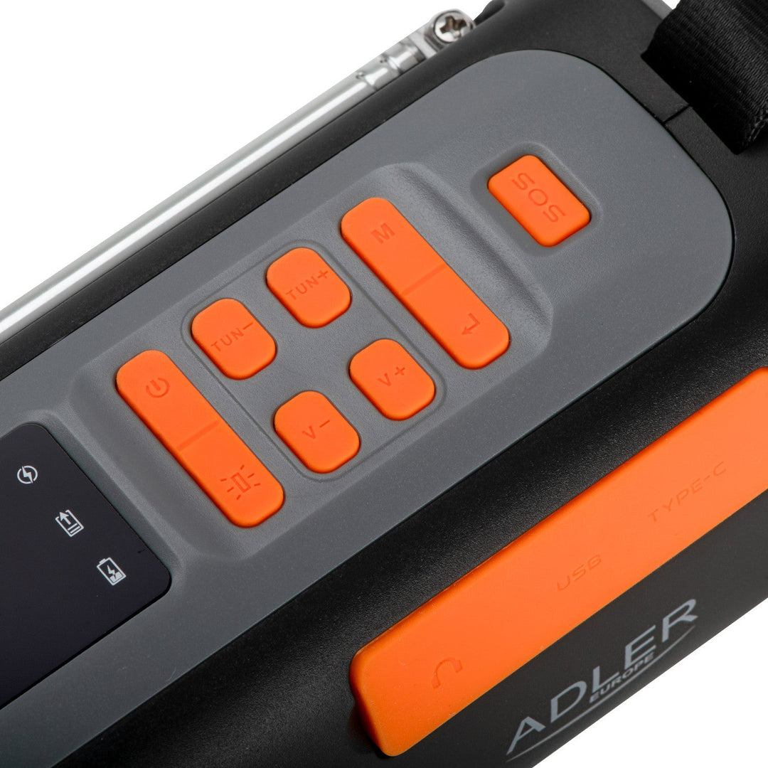 Adler emergency radio, with solar panel, crank and power bank, Bluetooth 5.0, 4W LED flashlight, 4500 mAh, AD 1920