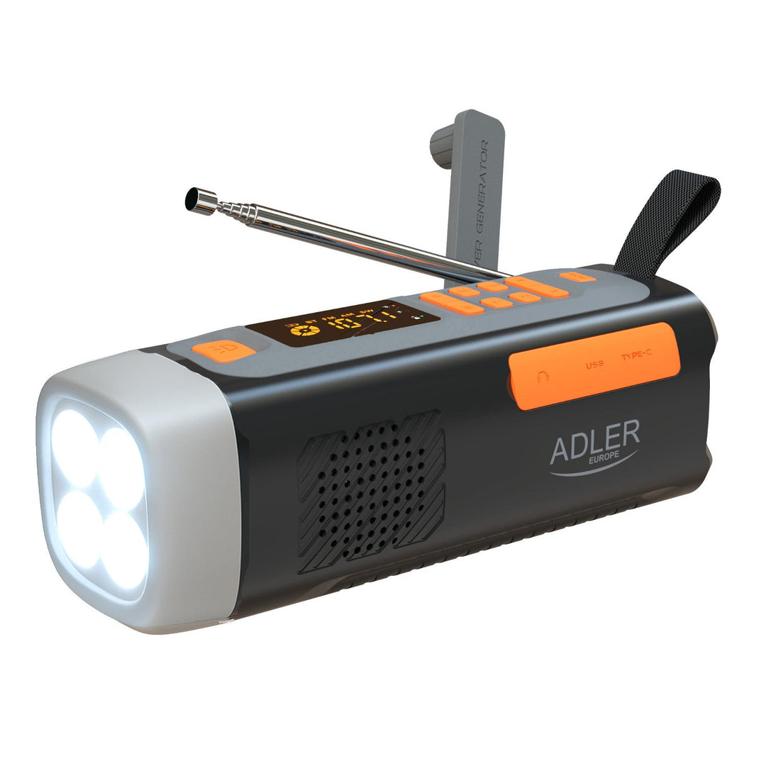 Adler emergency radio, with solar panel, crank and power bank, Bluetooth 5.0, 4W LED flashlight, 4500 mAh, AD 1920