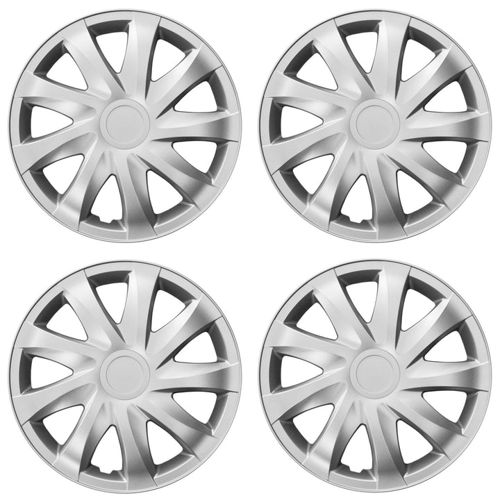 Universal 13" NRM Draco silver hubcaps, 4 pieces