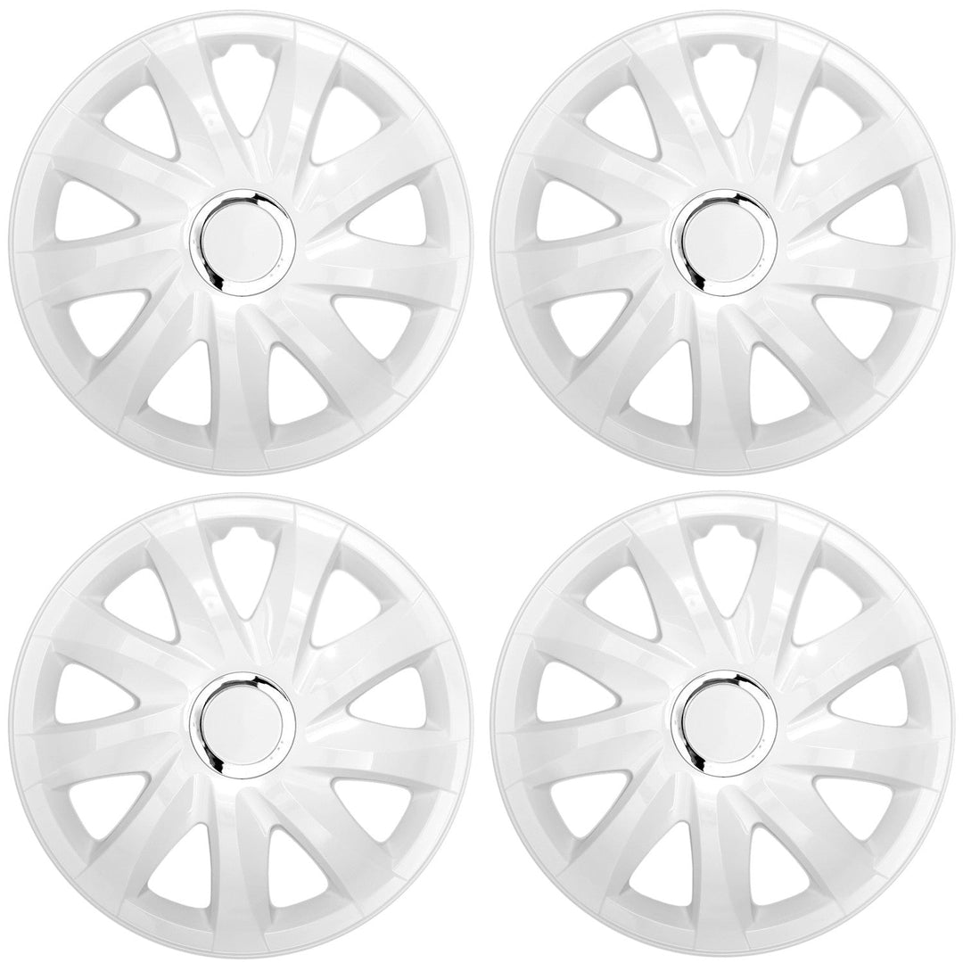 Universal 13" NRM Drift white hubcaps, set of 4