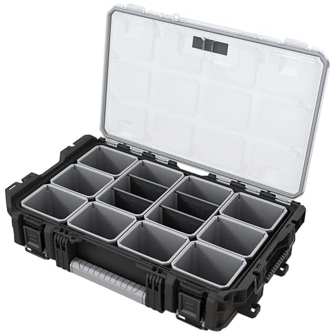 Keter ROC Pro Gear 1.0 Tool Organizer, capacity over 13 liters, clear and durable lid, dust- and water-resistant seal, metal latches, 257190