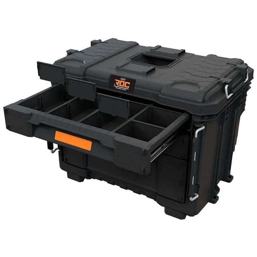 Keter ROC Pro Gear 2.0 XL Tool Box, with three drawers, included dividers, padlock slot, front latches, 259671