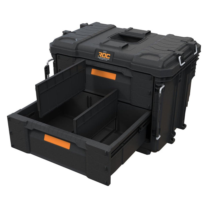 Keter ROC Pro Gear 2.0 XL Tool Box, with two drawers, included dividers, padlock slot, front latches, 259841