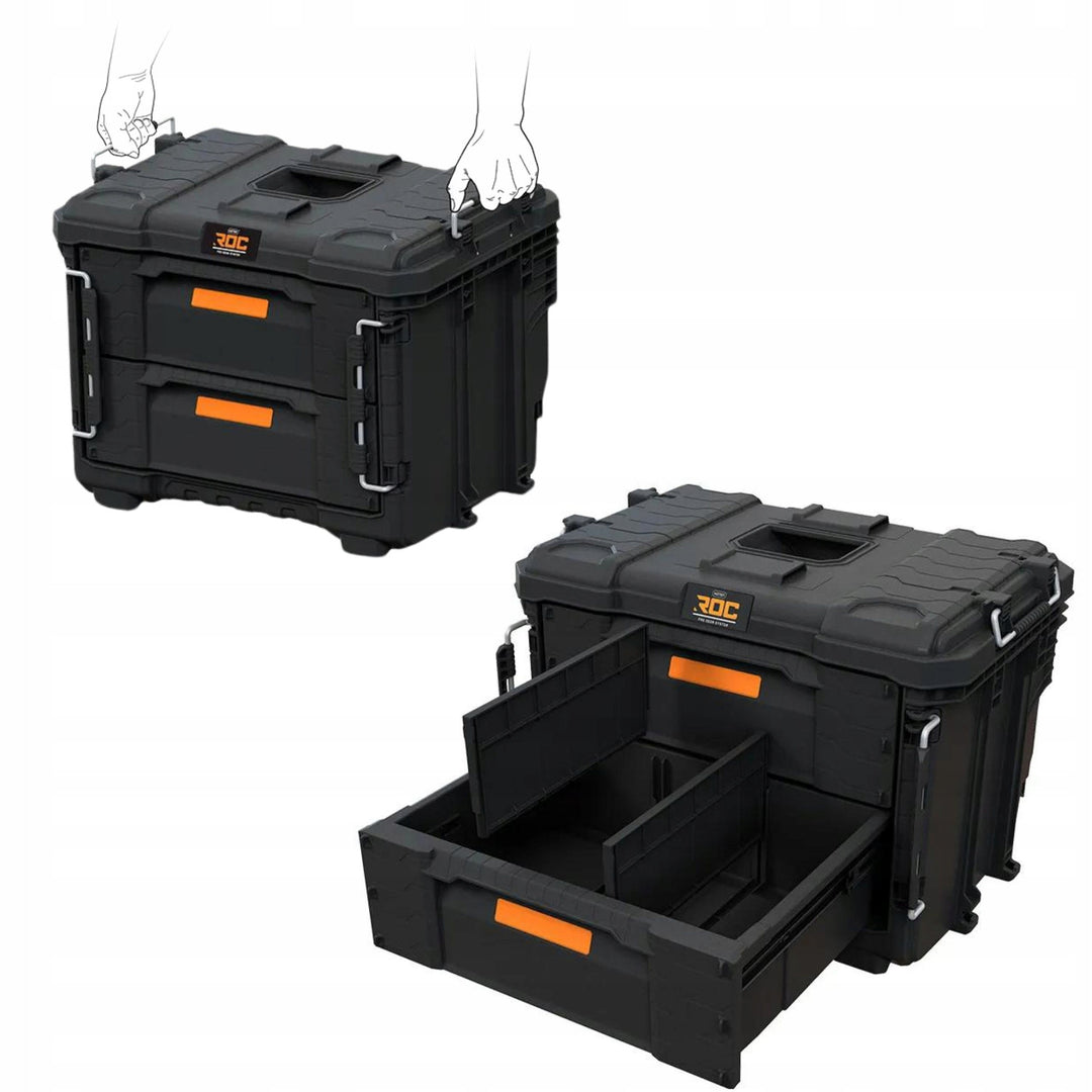 Keter ROC Pro Gear 2.0 XL Tool Box, with two drawers, included dividers, padlock slot, front latches, 259841