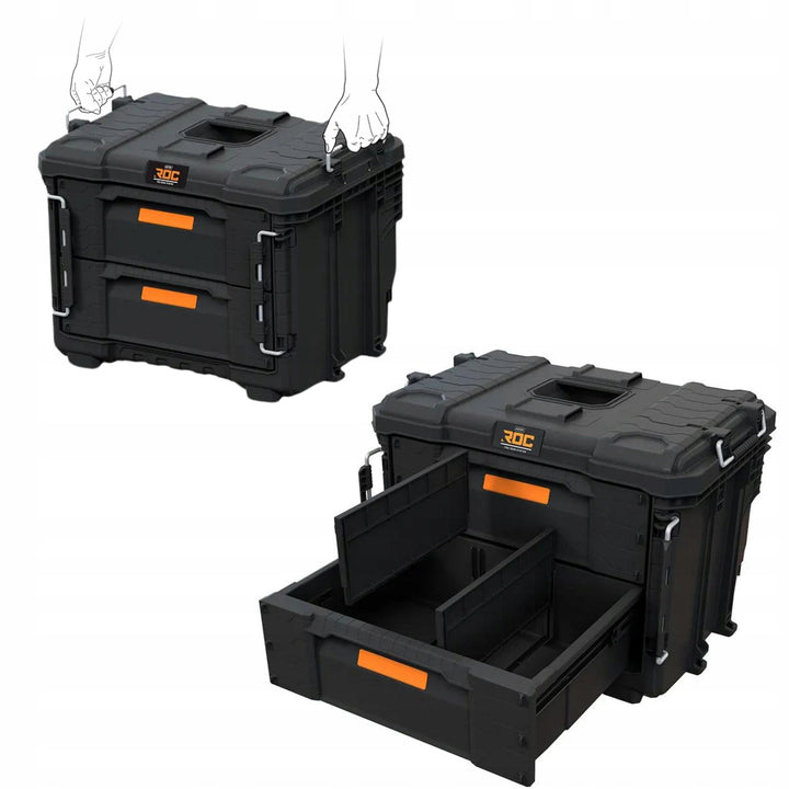 Keter ROC Pro Gear 2.0 XL Tool Box, with two drawers, included dividers, padlock slot, front latches, 259841