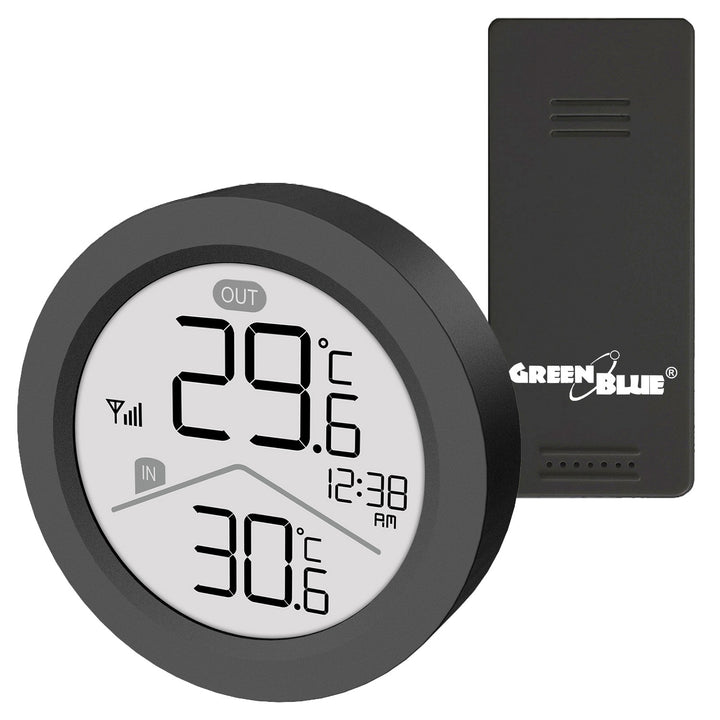 GreenBlue Wireless Weather Station, Indoor/Outdoor Temperature, Clock, °C / °F Selectable, Range up to 60 m, Black, GB162 B