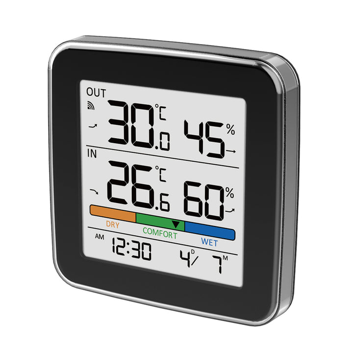 GreenBlue Wireless Weather Station, Indoor/Outdoor Temperature and Humidity, Clock, Alarm, and Date, °C / °F, up to 60 m, Black, GB169 B