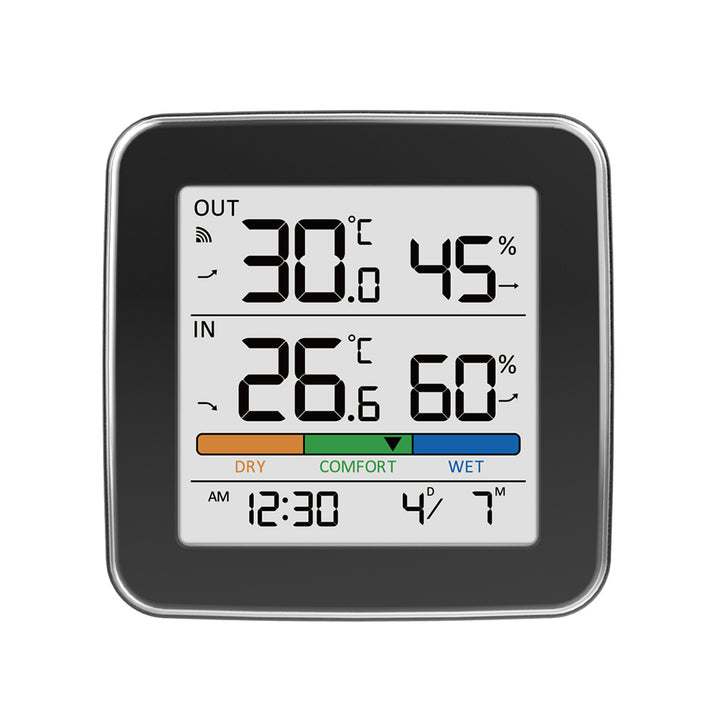 GreenBlue Wireless Weather Station, Indoor/Outdoor Temperature and Humidity, Clock, Alarm, and Date, °C / °F, up to 60 m, Black, GB169 B