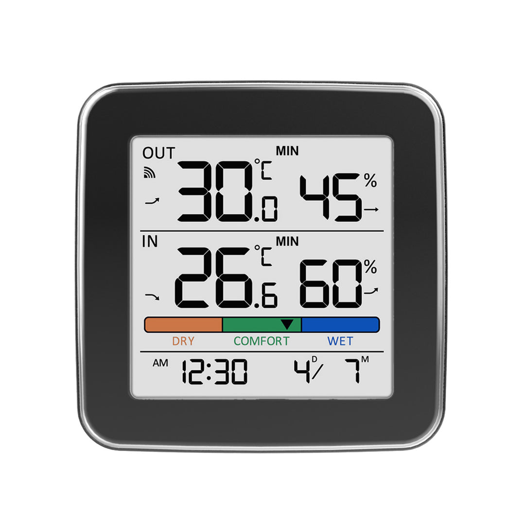 GreenBlue Wireless Weather Station, Indoor/Outdoor Temperature and Humidity, Clock, Alarm, and Date, °C / °F, up to 60 m, Black, GB169 B