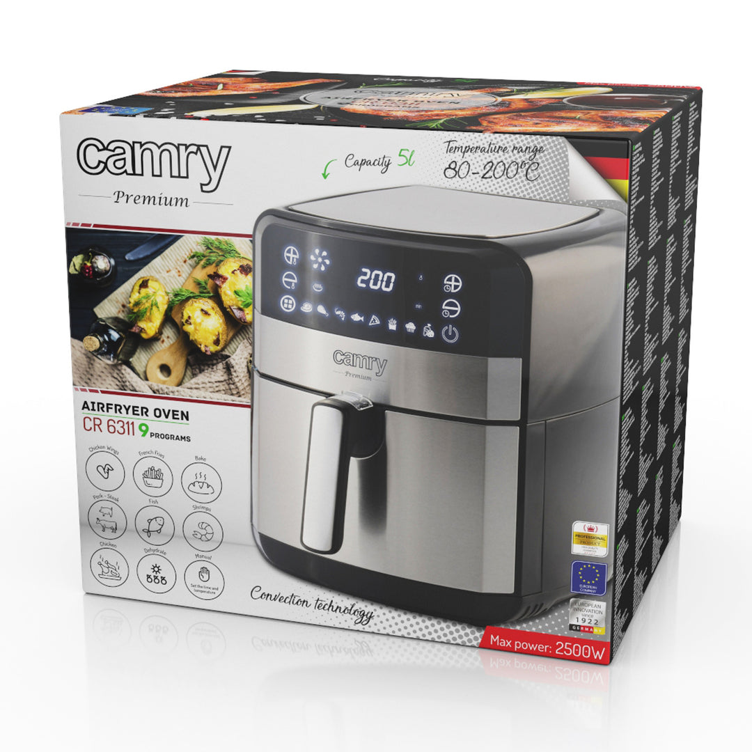 Oil-free fryer, 9 programs, 5.0 L, Airfryer, Camry CR 6311 + paper inserts for fryer, 16 cm, biodegradable, 100 pieces