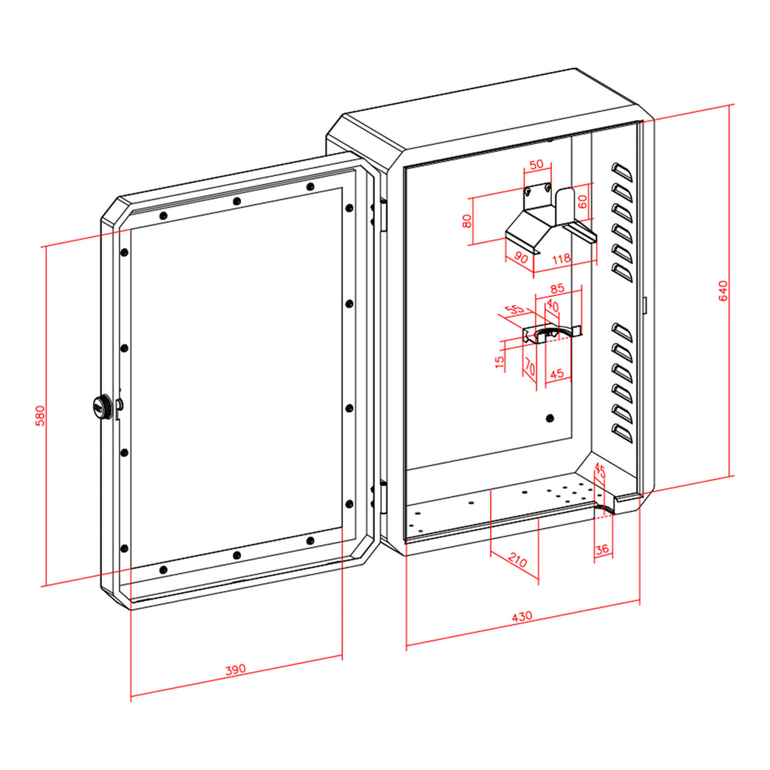 Maclean EV Charger Cabinet, IP65 Waterproof, Steel + Tempered Glass, Dimensions 70x50x25 cm, MC-900