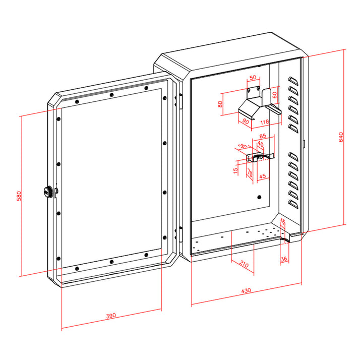 Maclean EV Charger Cabinet, IP65 Waterproof, Steel + Tempered Glass, Dimensions 70x50x25 cm, MC-900