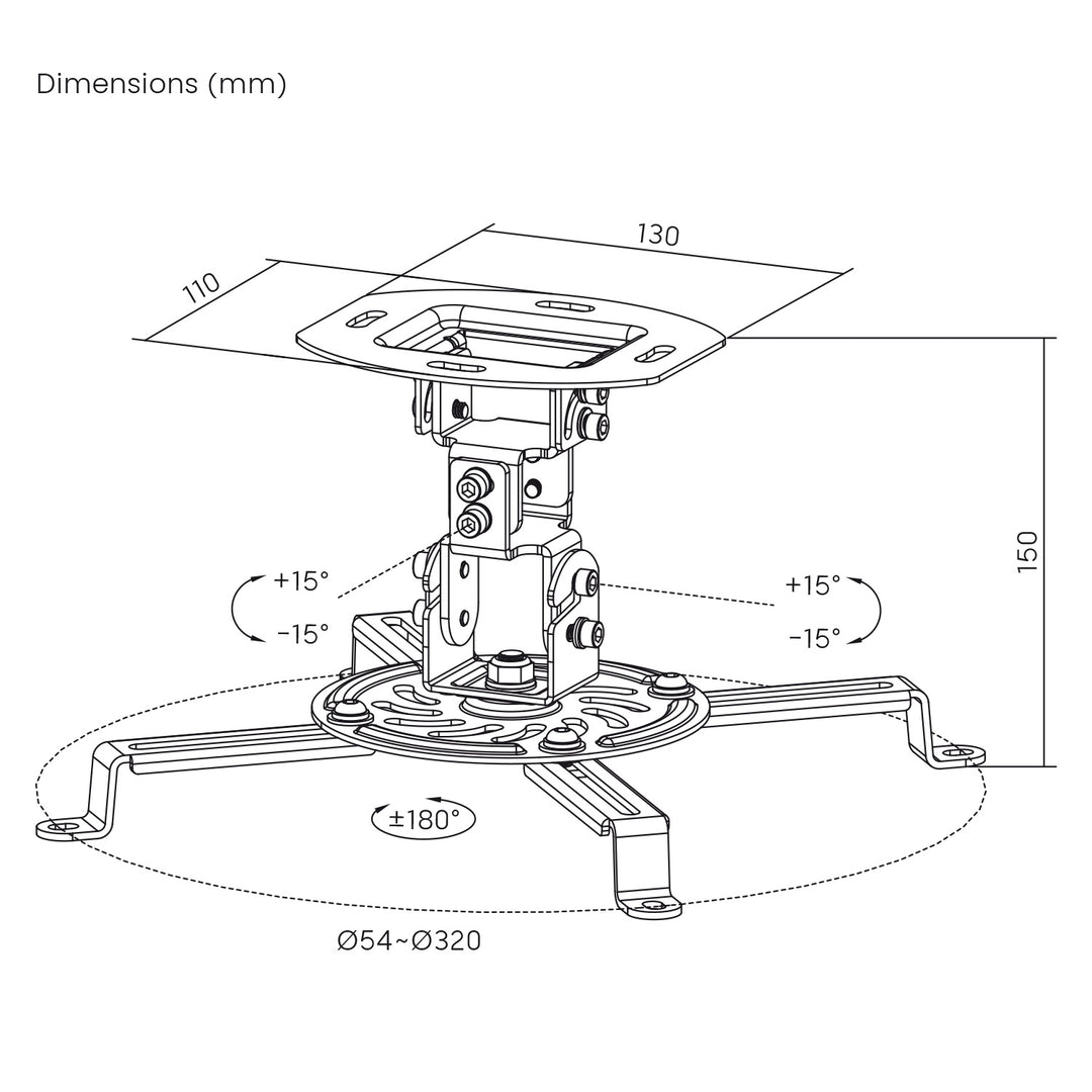 Maclean Ceiling Mount/Hanger for Projectors, 54–320 mm, up to 13.5 kg, 360-degree rotation, MC-200 B