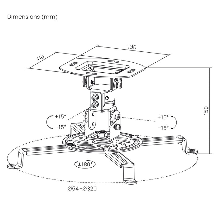 Maclean Ceiling Mount/Hanger for Projectors, 54–320 mm, up to 13.5 kg, 360-degree rotation, MC-200 B