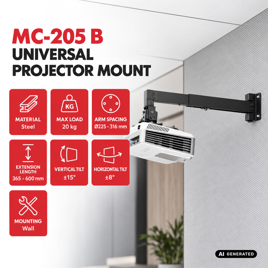Maclean Wall Mount for Projector, Black, up to 20 kg, MC-205 B