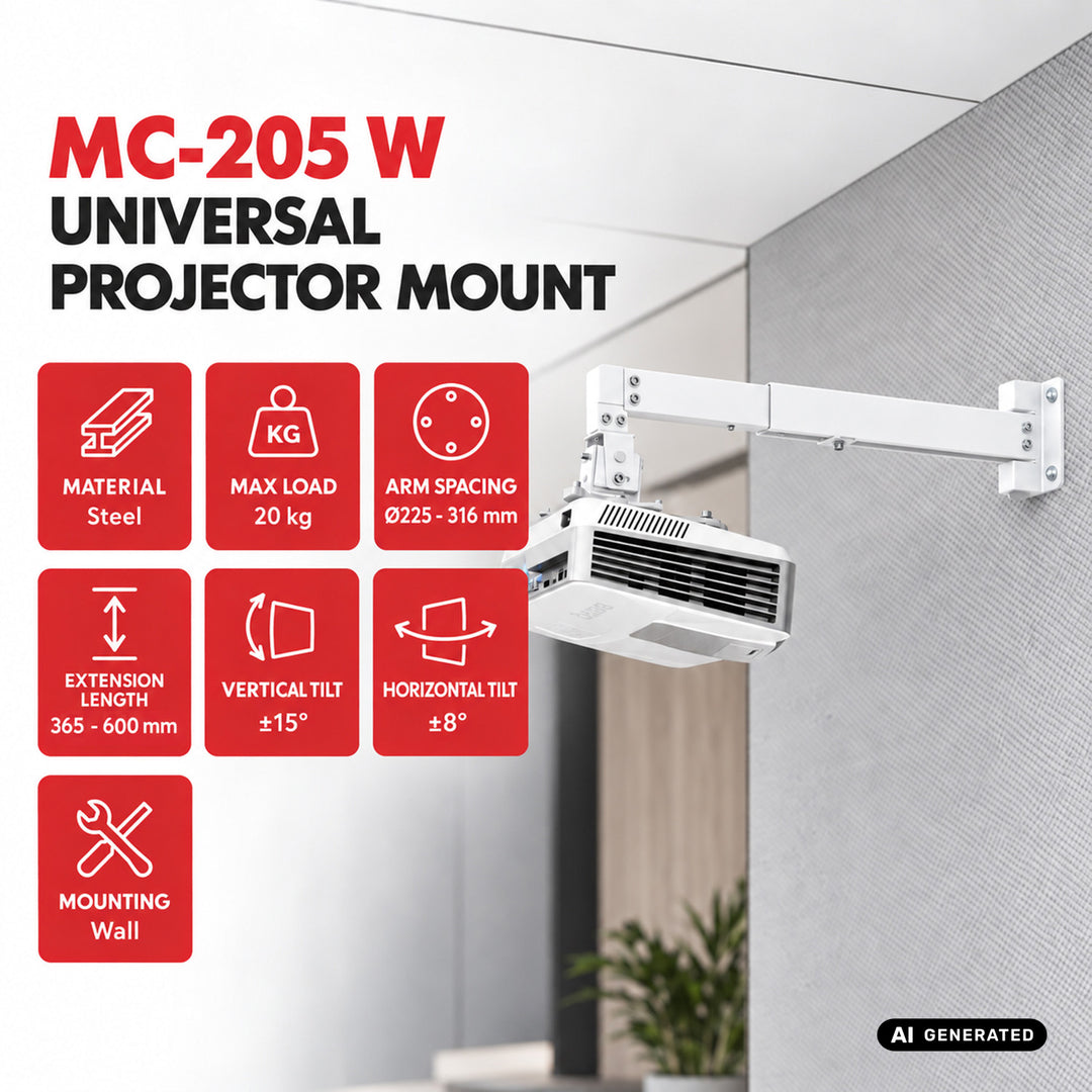 Maclean Wall-Mounted Projector Bracket/Hanger, White, up to 20 kg, MC-205 W