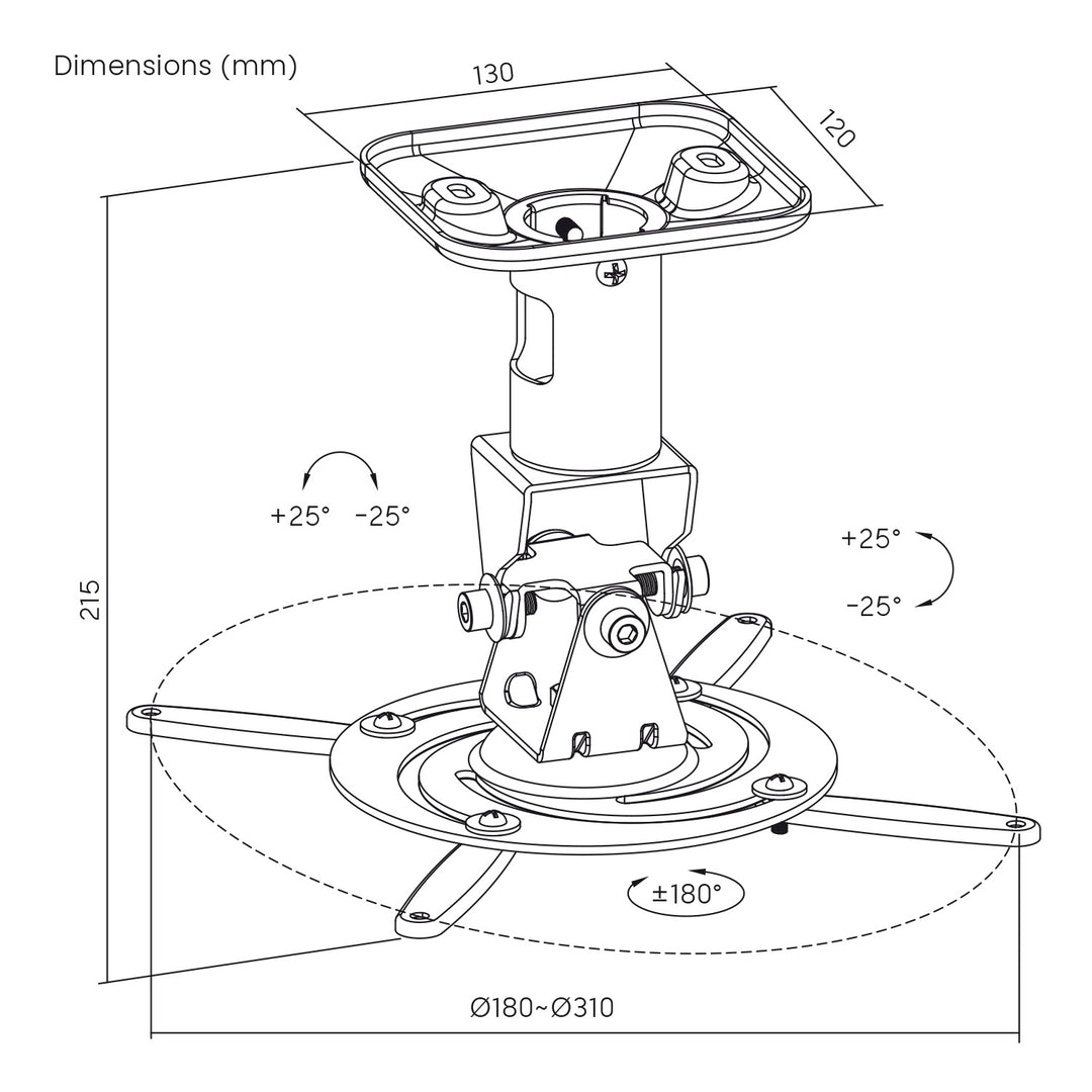 Maclean Ceiling Mount/Hanger for Projectors, Steel, 180–310 mm, up to 15 kg, MC-208 W