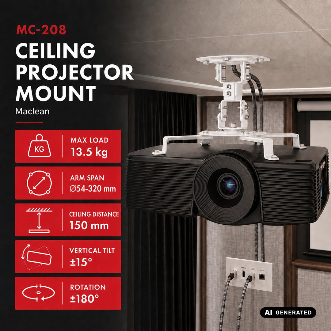 Maclean Ceiling Mount/Hanger for Projectors, Steel, 180–310 mm, up to 15 kg, MC-208 W