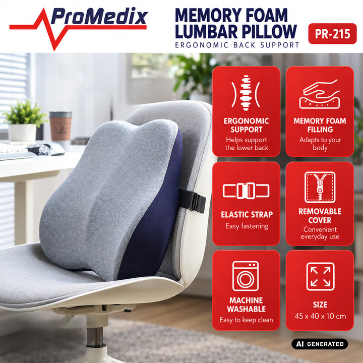 Promedix Memory Foam Lumbar Pillow, 45x40x10 cm, PR-215