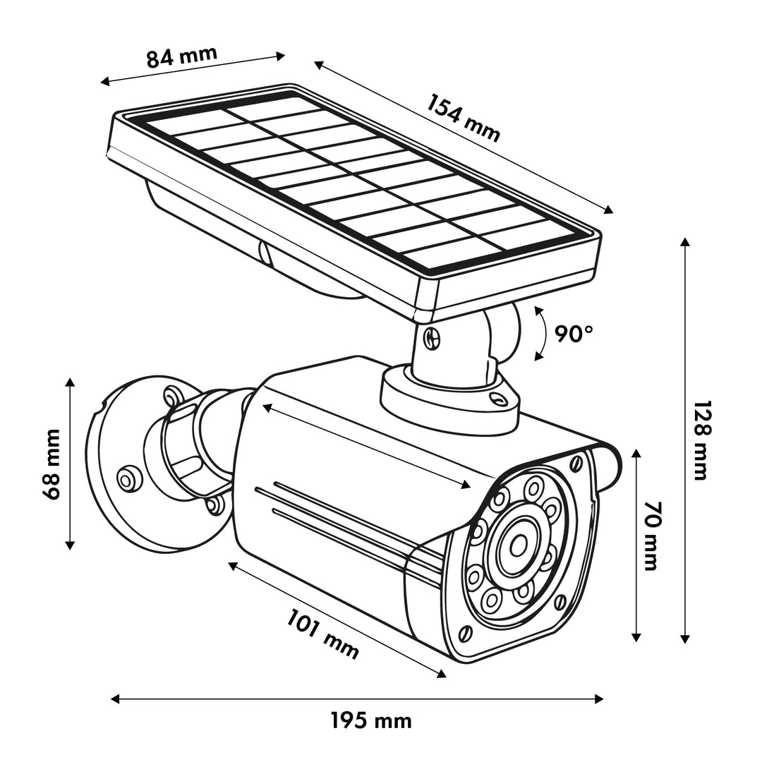 Solar-powered dummy camera, flashing LED, motion sensor, LED lighting, free sticker, SOL1800S/B