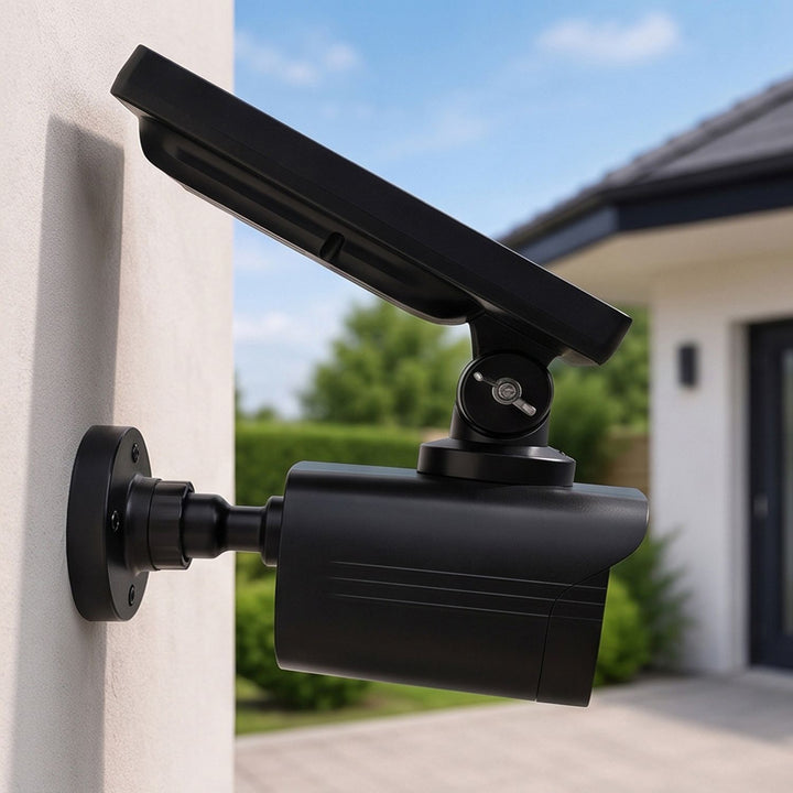 Solar-powered dummy camera, flashing LED, motion sensor, LED lighting, free sticker, SOL1800S/B