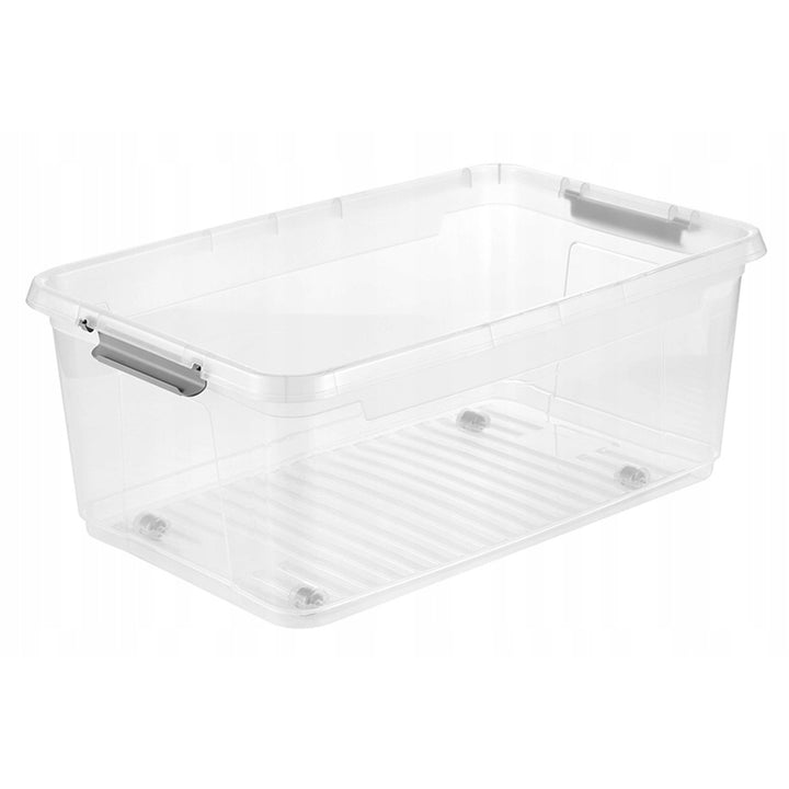 Leo Keeeper container with lid, 37L capacity, clear, with wheels, lid secured with clips