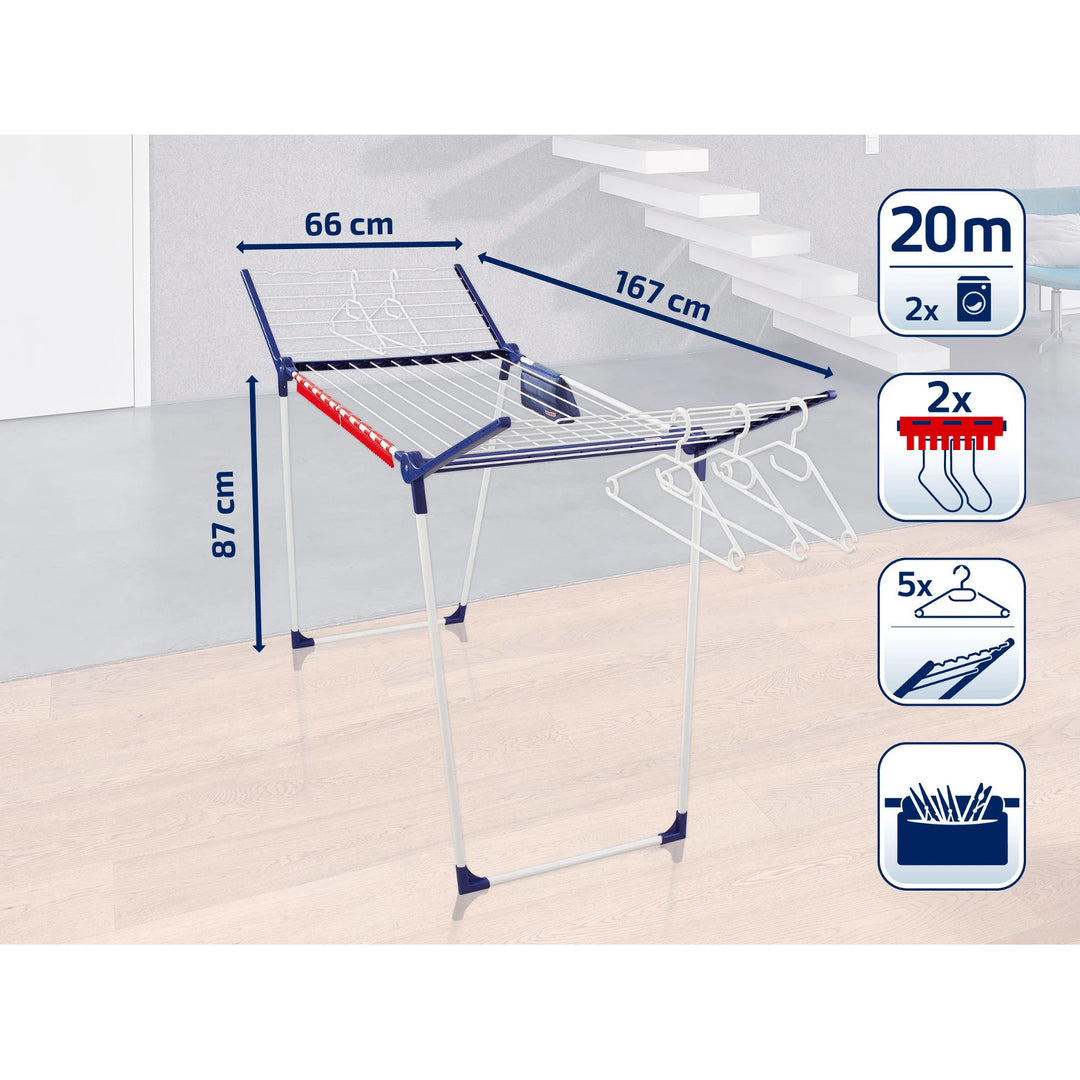 Leifheit Pegasus 200 Solid Comfort Drying Rack, 20 m line length, non-slip feet, weatherproof, 2 laundry clips, 81516