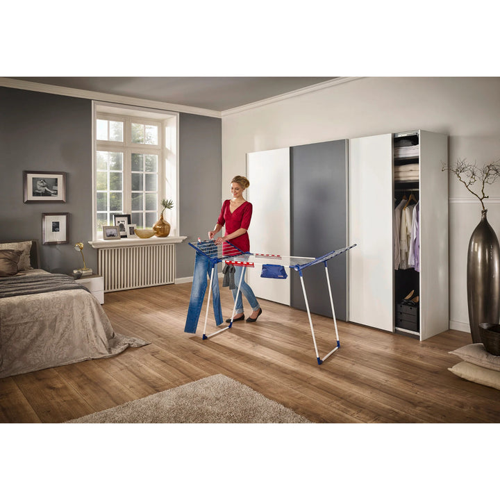 Leifheit Pegasus 180 Solid Plus Drying Rack, 18 m line length, stable parallel legs, weatherproof, 2 laundry clips, 81510