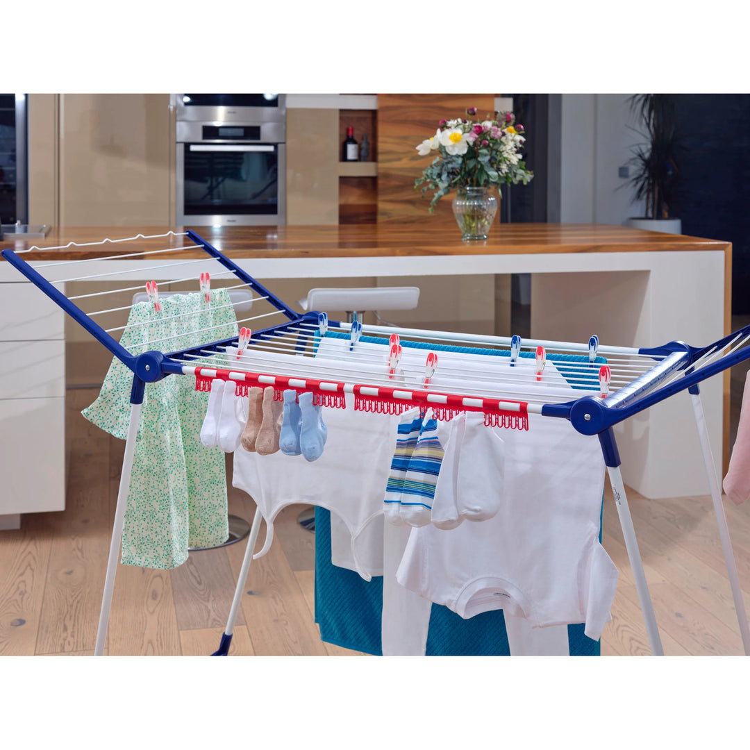 Leifheit Pegasus 180 Solid Plus Drying Rack, 18 m line length, stable parallel legs, weatherproof, 2 laundry clips, 81510
