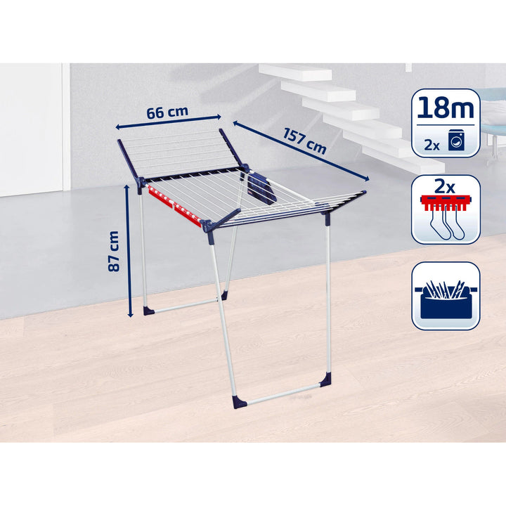 Leifheit Pegasus 180 Solid Plus Drying Rack, 18 m line length, stable parallel legs, weatherproof, 2 laundry clips, 81510