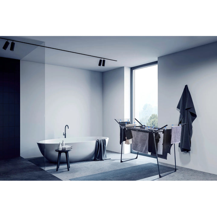 Leifheit Pegasus 180 Solid Black Drying Rack, 18 m line length, stable parallel legs, weatherproof, 2 laundry clips, 81589
